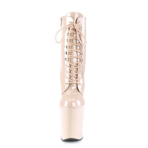 Product image of Pleaser XTREME-1020 Nude Patent/Nude 8 inch (20 cm) Heel 4 inch (10 cm) Platform Lace-Up Front Ankle Boot Side Zip