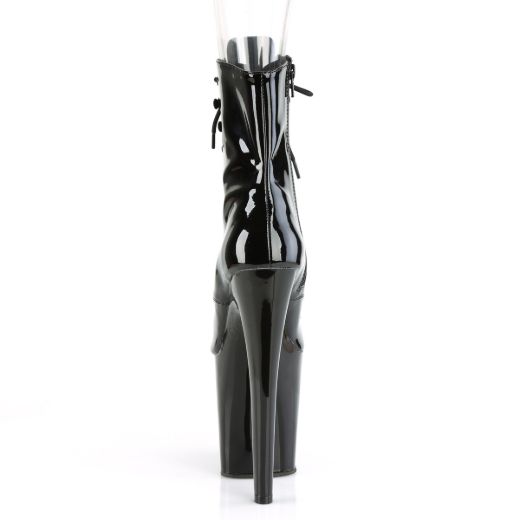 Product image of Pleaser XTREME-1021 Black Patent/Black 8 inch (20 cm) Heel 4 inch (10 cm) Platform Peep Toe Lace-Up Ankle Boot Side Zip