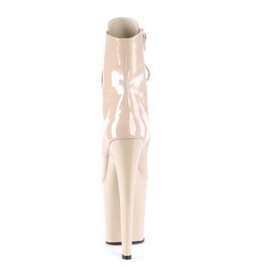 Product image of Pleaser XTREME-1021 Nude Patent/Nude 8 inch (20 cm) Heel 4 inch (10 cm) Platform Peep Toe Lace-Up Ankle Boot Side Zip