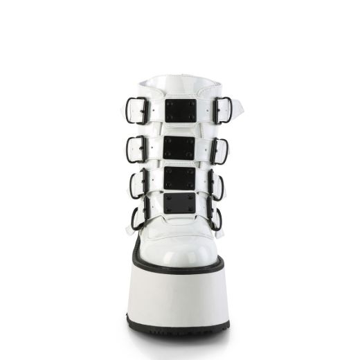 Product image of Demonia DAMNED-105 Wht Holo Pat 3 1/2 Inch PF Ankle Bootw/ 4 Buckle Straps Back MetalZip