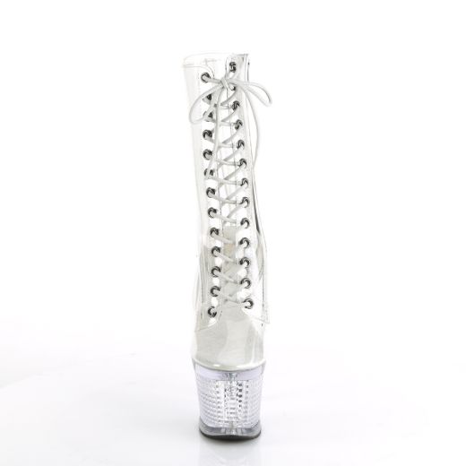 Product image of Pleaser SPECTATOR-1040C Clr/Clr 7 Inch Heel 3 Inch Textured PF Lace-Up Front Ankle Boot Side Zip