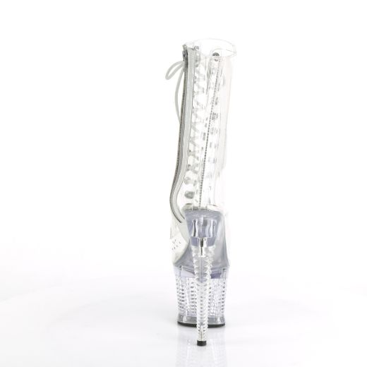 Product image of Pleaser SPECTATOR-1040C Clr/Clr 7 Inch Heel 3 Inch Textured PF Lace-Up Front Ankle Boot Side Zip