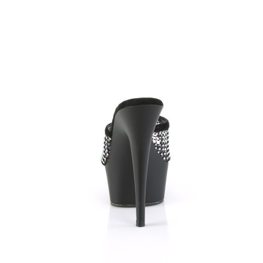 Product image of Pleaser DELIGHT-601-6RM Blk Faux Suede-RS Mesh/Blk Matte 6 Inch Heel 1 3/4 Inch PF Rhinestone Mesh Slide