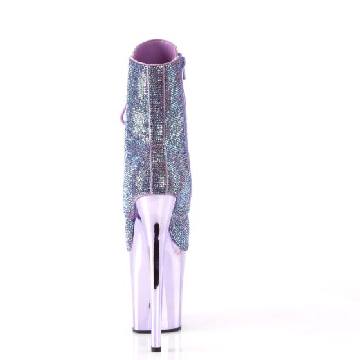 Product image of Pleaser FLAMINGO-1020CHRS Lavender Multi RS/Lavender Chrome 8 Inch Heel  4 Inch PF Lace-Up RS Embellished Ankle Boot Side Zip