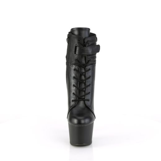 Product image of Pleaser ADORE-1020POUCH Blk Faux Leather/Blk Matte 7 Inch Heel 2 3/4 Inch PF Lace-Up Front Ankle Boot Side Zip