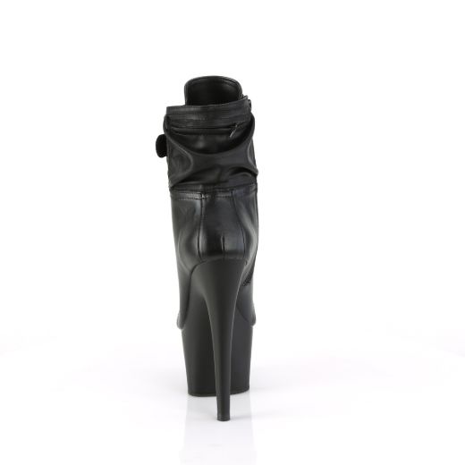 Product image of Pleaser ADORE-1020POUCH Blk Faux Leather/Blk Matte 7 Inch Heel 2 3/4 Inch PF Lace-Up Front Ankle Boot Side Zip