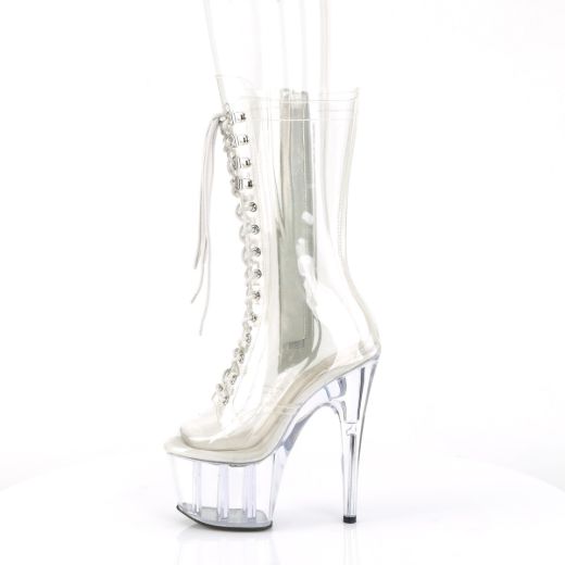Product image of Pleaser ADORE-1050C Clr/Clr 7 Inch Heel 2 3/4 Inch PF Lace-Up Front Mid Calf Boot Side Zip