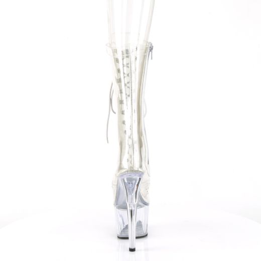 Product image of Pleaser ADORE-1050C Clr/Clr 7 Inch Heel 2 3/4 Inch PF Lace-Up Front Mid Calf Boot Side Zip