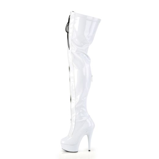 Product image of Pleaser DELIGHT-3027 Wht-Blk Str. Pat/Wht 6 Inch Heel 1 3/4 Inch PF Two Tone Thigh High Boot Front Zip