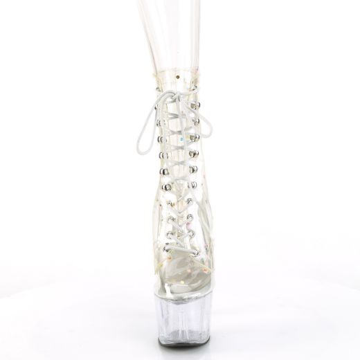 Product image of Pleaser ADORE-1020C-2 Clr TPU/Clr 7 Inch Heel 2 3/4 Inch PF Lace-Up Front Ankle Boot Side ZIp