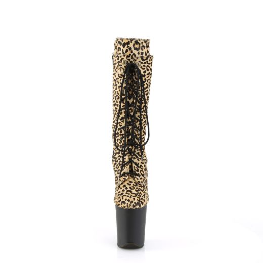 Product image of Pleaser FLAMINGO-1050LP Leopard Print Pony Hair/Blk Matte 8 Inch Heel 4 Inch PF Lace-Up Front Mid Calf Boot Side Zip