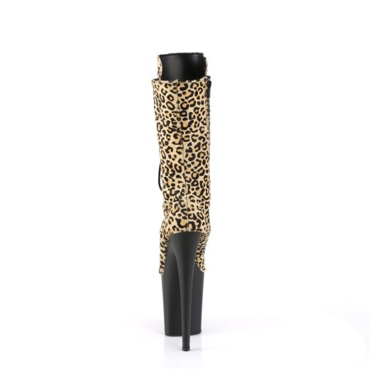 Product image of Pleaser FLAMINGO-1050LP Leopard Print Pony Hair/Blk Matte 8 Inch Heel 4 Inch PF Lace-Up Front Mid Calf Boot Side Zip