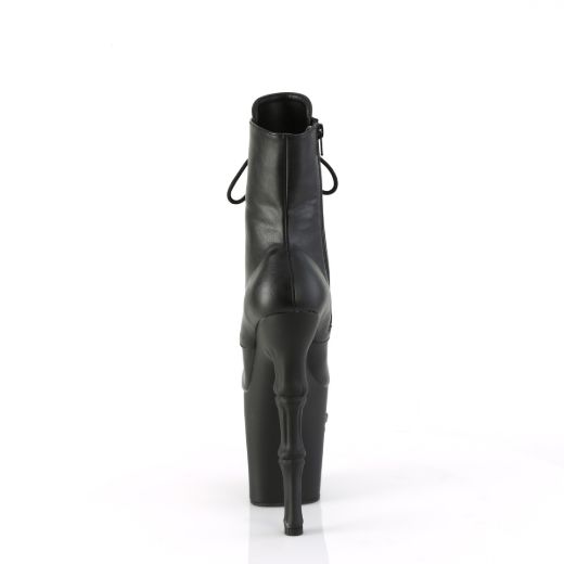 Product image of Pleaser RAPTURE-1020 Blk Faux Leather/Blk Matte 8 Inch Finger Bone Heel 4 Inch Skull PF Ankle Boot Inside Zip