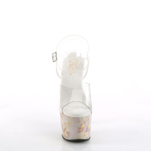 Product image of Pleaser ADORE-708MB Clr/Blush-Gold Marble 7 Inch Heel 2 3/4 Inch PF Ankle Strap Sandal
