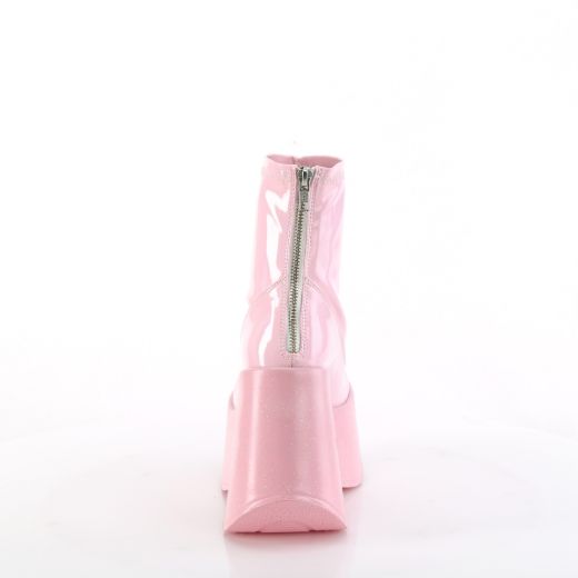 Product image of Demonia DYNAMITE-100 B. Pink Stretch Holo 5 Inch Star Cutout Platform Wedge Ankle Boot Back Zip