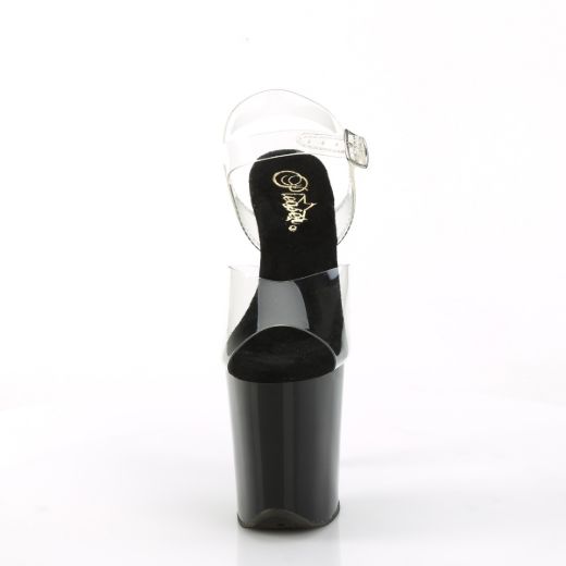 Product image of Pleaser FLAMINGO-808CRS-2 Clr/Blk-Slv RS 8 Inch Heel 4 Inch PF Ankle Strap Sandal