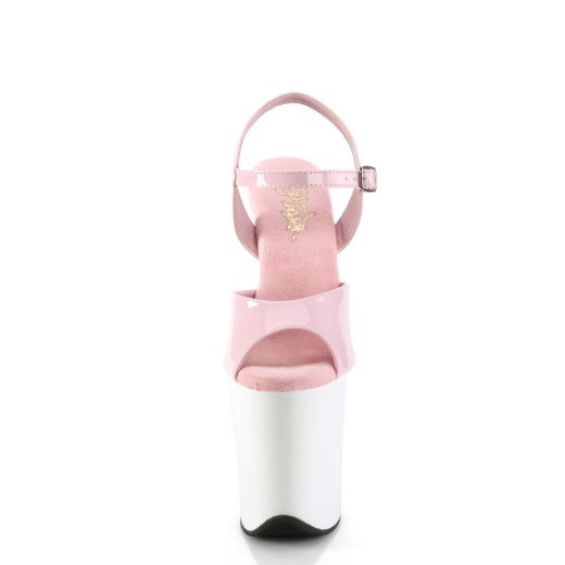 Product image of Pleaser FLAMINGO-809 B. Pink Pat/Wht 8 Inch Heel 4 Inch PF Ankle Strap Sandal