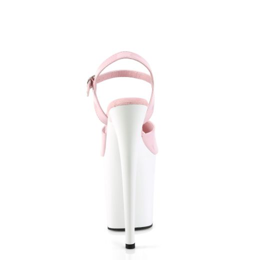 Product image of Pleaser FLAMINGO-809 B. Pink Pat/Wht 8 Inch Heel 4 Inch PF Ankle Strap Sandal