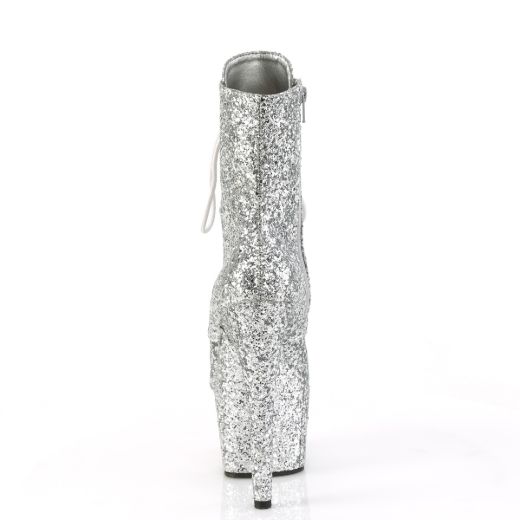 Product image of Pleaser ADORE-1020GWR Silver Glitter/Silver Glitter 7 Inch Heel 2 3/4 Inch PF Lace-Up Glitter Ankle Boot Side Zip