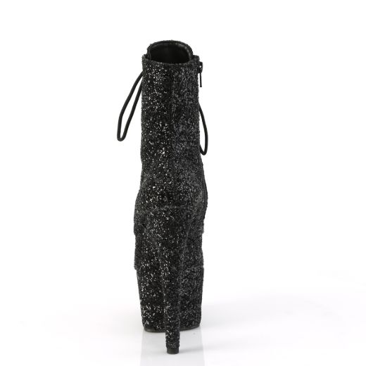Product image of Pleaser ADORE-1020GWR Blk Glitter/Blk Glitter 7 Inch Heel 2 3/4 Inch PF Lace-Up Glitter Ankle Boot Side Zip