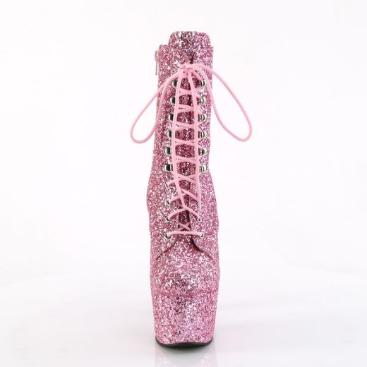 Product image of Pleaser ADORE-1020GWR B. Pink Glitter/B. Pink Glitter 7 Inch Heel 2 3/4 Inch PF Lace-Up Glitter Ankle Boot Side Zip