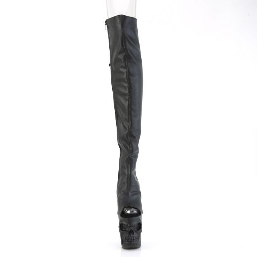 Product image of Pleaser RAPTURE-3019 Blk Faux Leather/Blk Matte 8 Inch Finger Bone Heel 4 Inch Skull PF Over-the-Knee Boot
