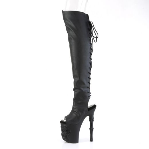 Product image of Pleaser RAPTURE-3019 Blk Faux Leather/Blk Matte 8 Inch Finger Bone Heel 4 Inch Skull PF Over-the-Knee Boot