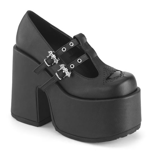 Product image of Demonia CAMEL-55 Blk Vegan Leather 5 Inch Chunky Heel 3 Inch Platform Eyelet Double T-Strap Maryjane