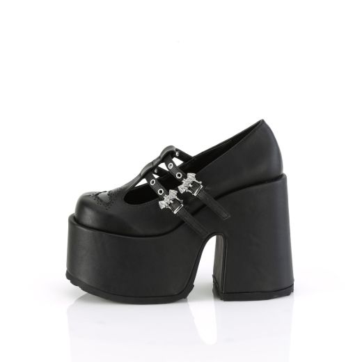 Product image of Demonia CAMEL-55 Blk Vegan Leather 5 Inch Chunky Heel 3 Inch Platform Eyelet Double T-Strap Maryjane