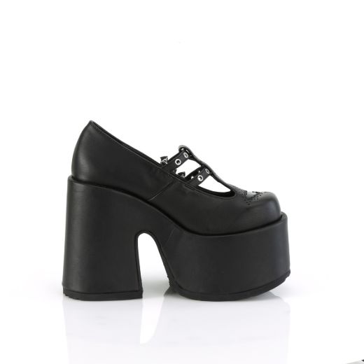 Product image of Demonia CAMEL-55 Blk Vegan Leather 5 Inch Chunky Heel 3 Inch Platform Eyelet Double T-Strap Maryjane