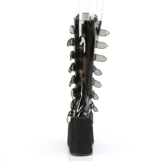Product image of Demonia SWING-815C Smoke TPU 5 1/2 Inch PF Knee High Boot w/ 8 Buckle Straps Back Metal Zip