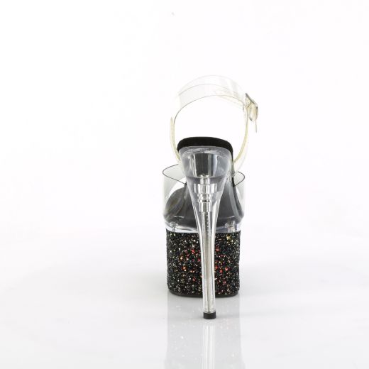 Product image of Pleaser ESTEEM-708LG Clr/Clr-Blk Multi Glitter 7 Inch Heel 3 Inch PF Ankle Strap Sandal