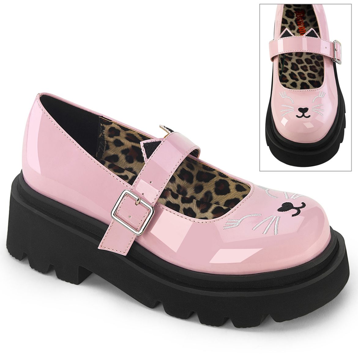 Product image of Demonia RENEGADE-56 B. Pink Pat 2 1/2 Inch Tiered Platform Maryjane