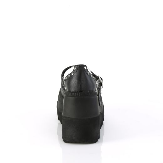 Product image of Demonia SHAKER-27 Blk-Wht Vegan Leather 4 1/2 Inch Wedge PF Double Strap Maryjane