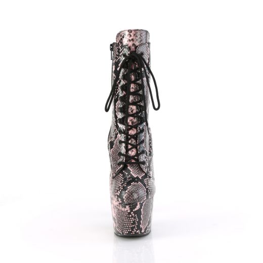 Product image of Pleaser ADORE-1020SPWR B. Pink Snake Print/B. Pink Snake Print 7 Inch Heel 2 3/4 Inch PF Lace-Up Mid Calf Boot Side Zip