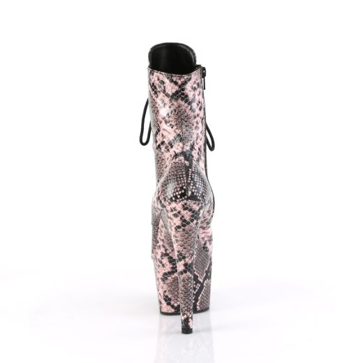 Product image of Pleaser ADORE-1020SPWR B. Pink Snake Print/B. Pink Snake Print 7 Inch Heel 2 3/4 Inch PF Lace-Up Mid Calf Boot Side Zip