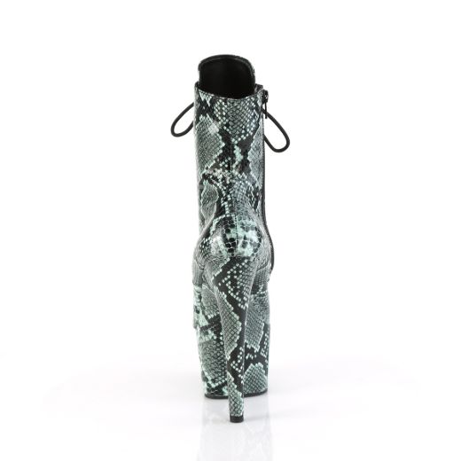 Product image of Pleaser ADORE-1020SPWR Mint Snake Print/Mint Snake Print 7 Inch Heel 2 3/4 Inch PF Lace-Up Mid Calf Boot Side Zip