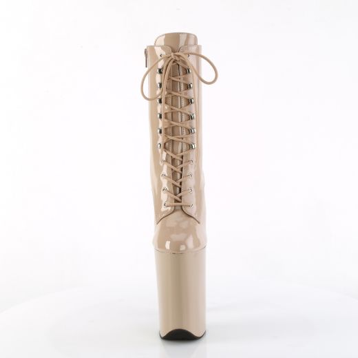 Product image of Pleaser INFINITY-1020 Nude Pat/Nude 9 Inch Heel 5 1/4 Inch PF Lace-Up Front Ankle Boot Side Zip