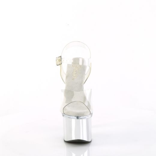 Product image of Pleaser ESTEEM-708 Clr/Clr-Slv Chrome 7 Inch Heel 3 Inch PF Ankle Strap Sandal