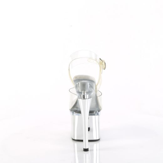 Product image of Pleaser ESTEEM-708 Clr/Clr-Slv Chrome 7 Inch Heel 3 Inch PF Ankle Strap Sandal