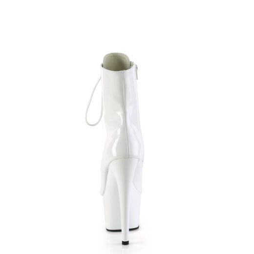 Product image of Pleaser ADORE-1021 Wht Pat/Wht 7 Inch Heel 2 3/4 Inch PF Peep Toe Lace-Up Ankle Boot Side Zip