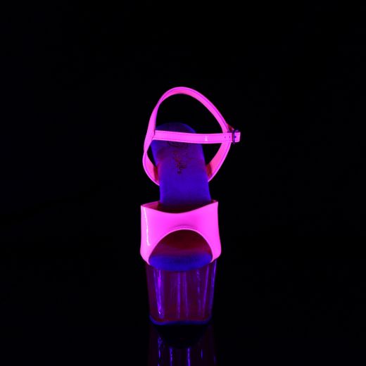 Product image of Pleaser ADORE-709UVT Neon H. Pink Pat/H. Pink Tinted 7 Inch Heel 2 3/4 Inch UV Reactive Tinted PF Ankle Strap Sandal
