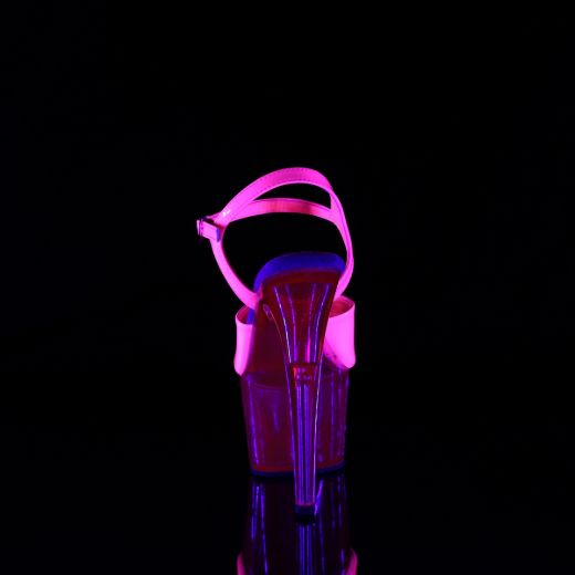 Product image of Pleaser ADORE-709UVT Neon H. Pink Pat/H. Pink Tinted 7 Inch Heel 2 3/4 Inch UV Reactive Tinted PF Ankle Strap Sandal