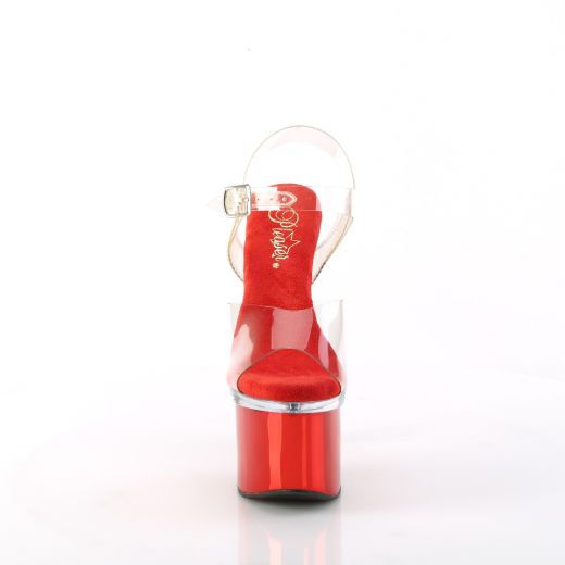 Product image of Pleaser ESTEEM-708 Clr/Clr-Red Chrome 7 Inch Heel 3 Inch PF Ankle Strap Sandal