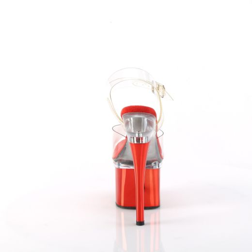 Product image of Pleaser ESTEEM-708 Clr/Clr-Red Chrome 7 Inch Heel 3 Inch PF Ankle Strap Sandal
