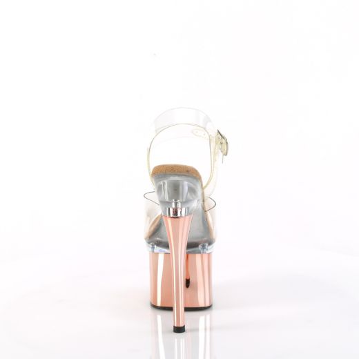 Product image of Pleaser ESTEEM-708 Clr/Clr-Rose Gold Chrome 7 Inch Heel 3 Inch PF Ankle Strap Sandal