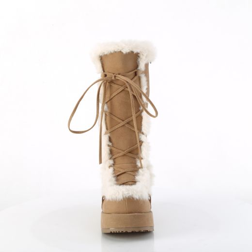 Product image of Demonia CUBBY-311 Camel Vegan Suede 2 3/4 Inch Platform Lace-Up Mid-Calf Boot Side Zip