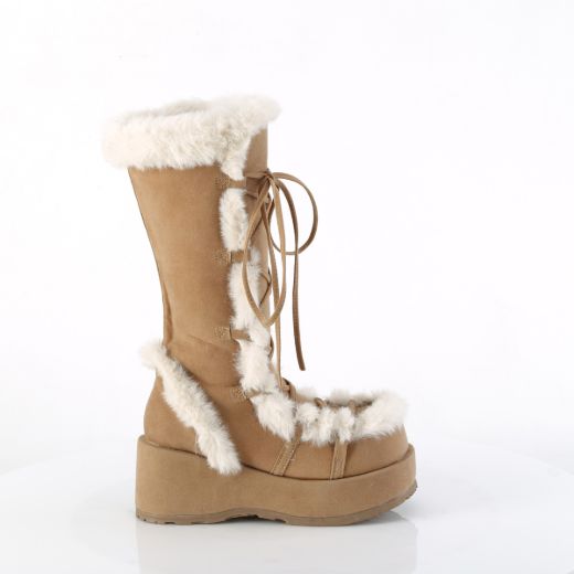 Product image of Demonia CUBBY-311 Camel Vegan Suede 2 3/4 Inch Platform Lace-Up Mid-Calf Boot Side Zip