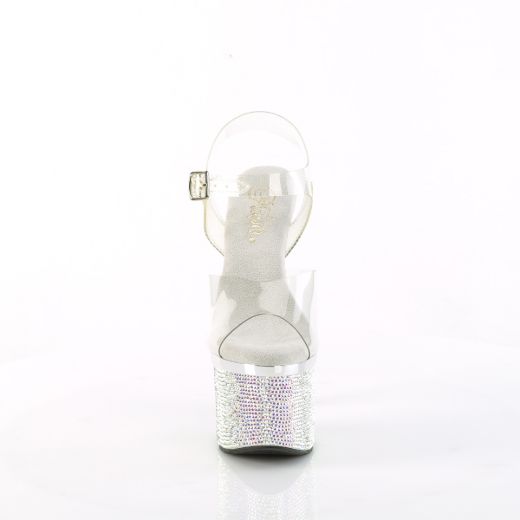 Product image of Pleaser ESTEEM-708DM Clr/Slv Chrome-Slv AB RS 7 Inch Heel 3 Inch PF Ankle Strap Sandal w/RS
