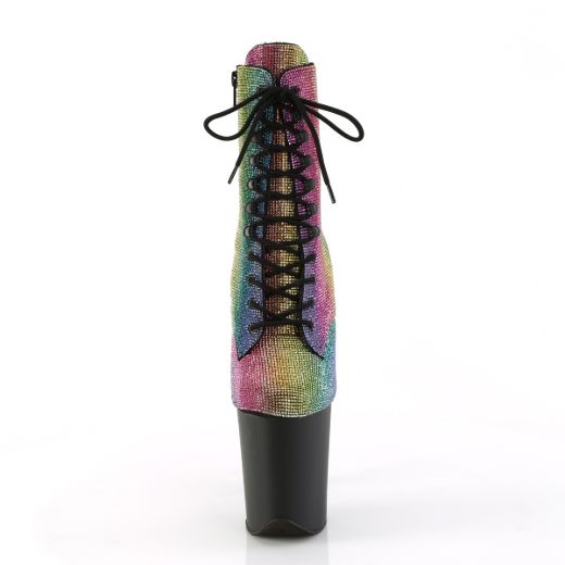 Product image of Pleaser FLAMINGO-1020RS Rainbow RS/Blk Matte 8 Inch Heel 4 Inch PF Lace-Up RS Embellished Ankle Boot Side Zip